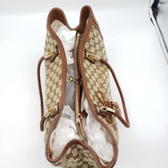 100% Authentic Gucci Leather Canvas Brown Tote Bag - Picture 9 of 16